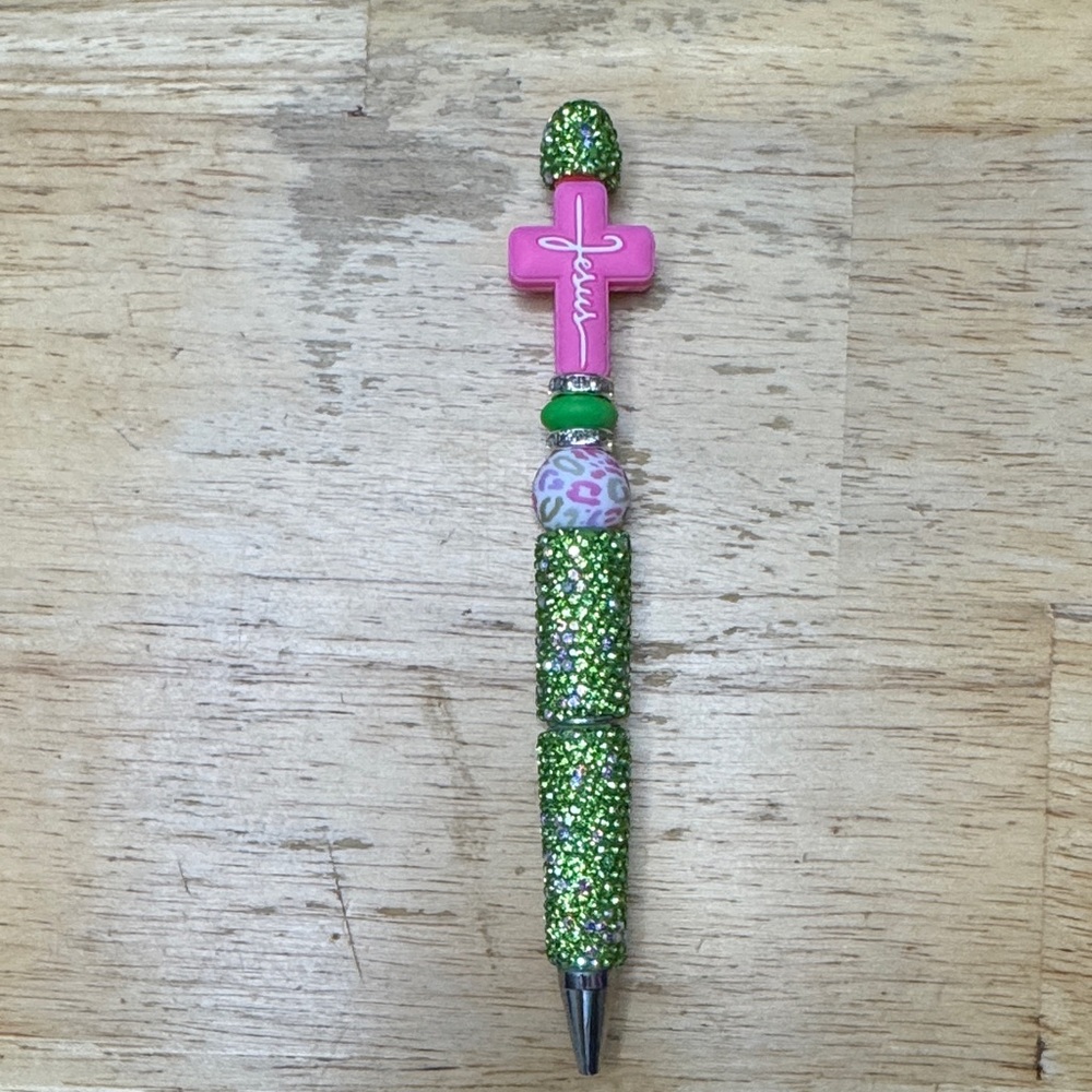 Green and Pink Beaded Pen